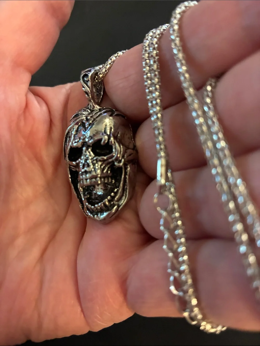 Men's Silver Skull Pendant Gothic Chain Jewelry